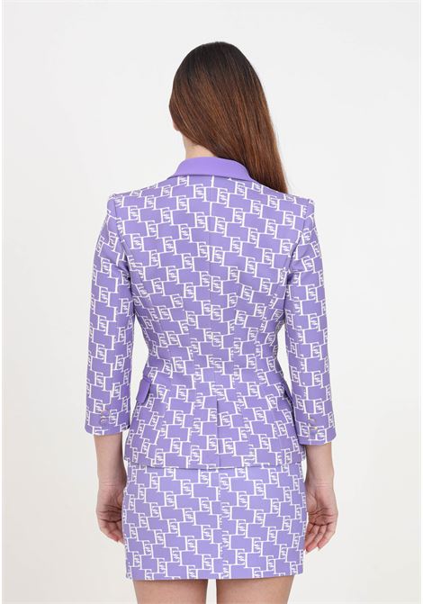 Purple and butter double-breasted women's jacket in crepe with logo and plaque print ELISABETTA FRANCHI | GIS6141E2BX9